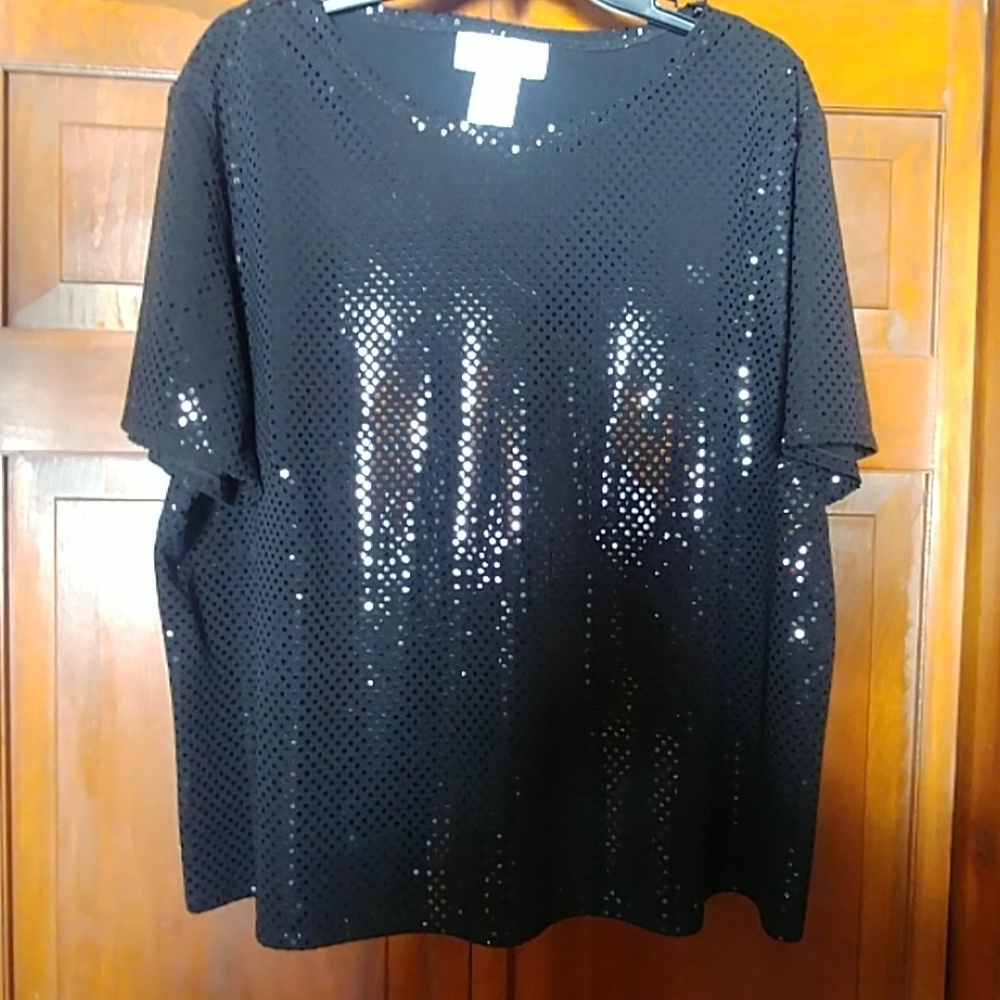 Black Dani Max Shirt Sleeve Sparkle Tee 18W